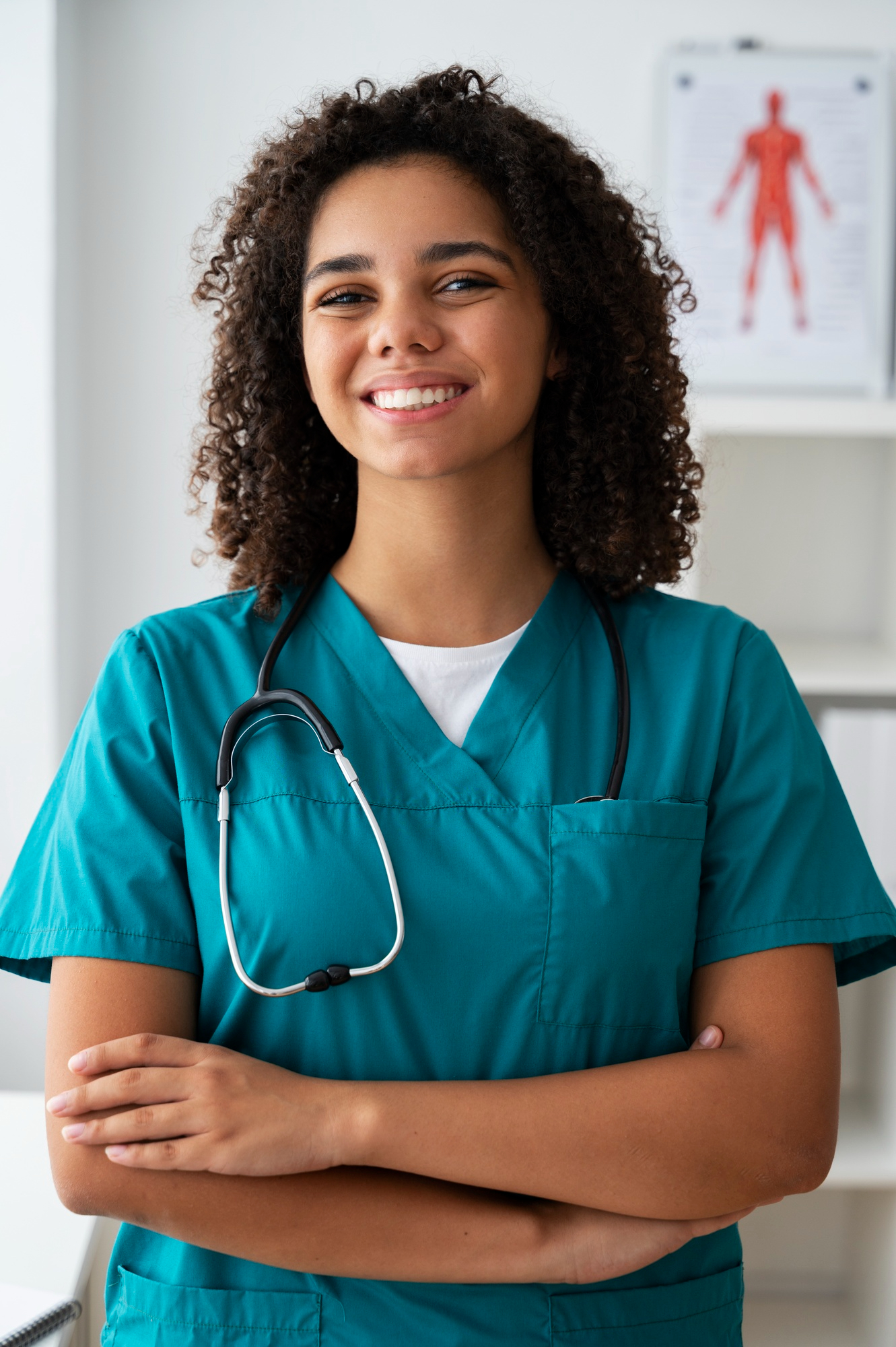 Care professional smiling